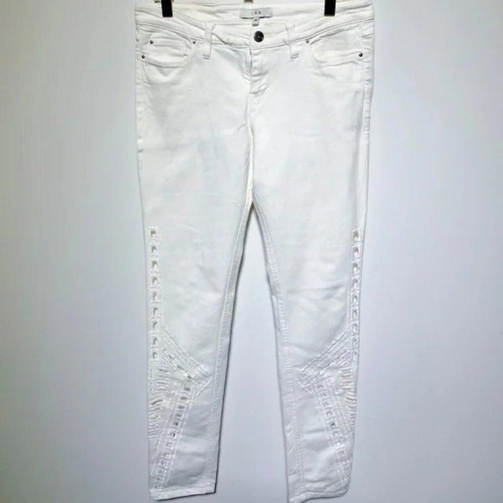 IRO Hawkins Embroidered Cutout White Detail Denim Skinny Pants Womens
